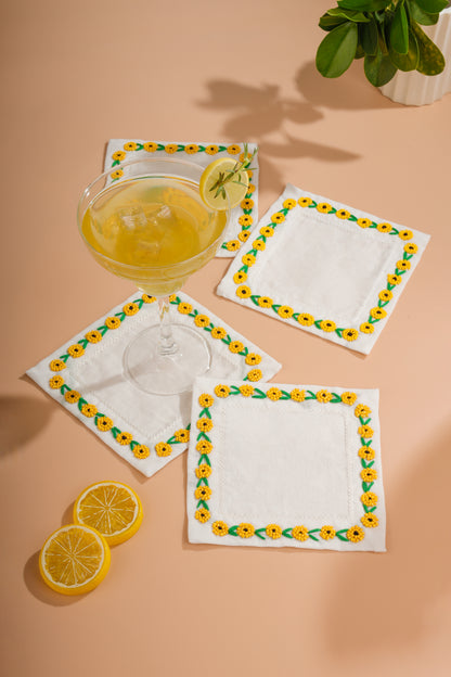 Mirasol Beaded Linen Cocktail Napkins – Set of 4