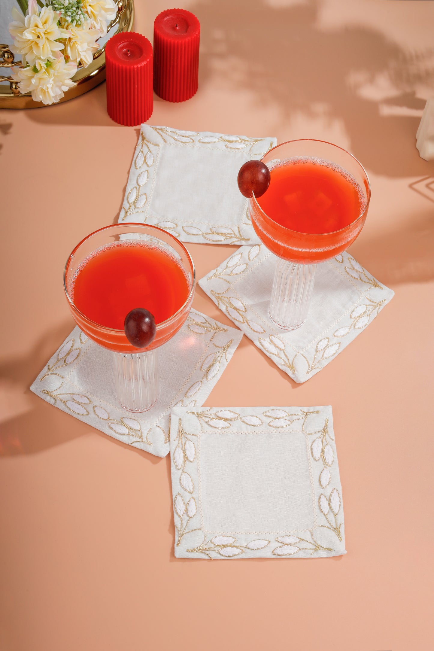 The Elara Gold Botanical Cocktail Napkins – Set of 4