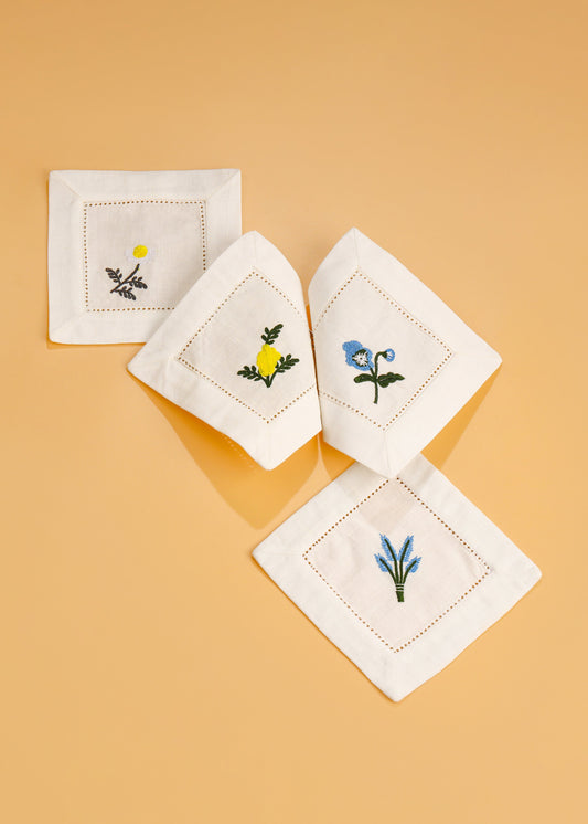 Blooms & Bubbles Embroidered Cocktail Napkins tiramisuusa