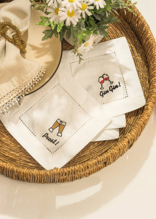 Gin & Greens Toasting Embroidered Cocktail Napkins