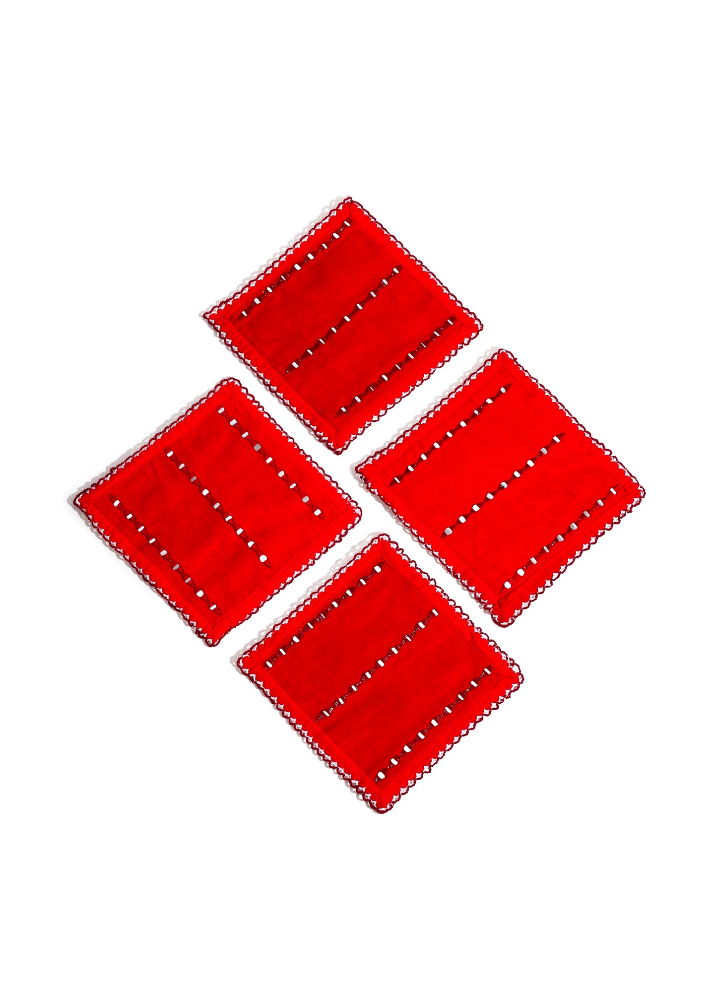 Scarlet Lace-Edge Cocktail Napkins