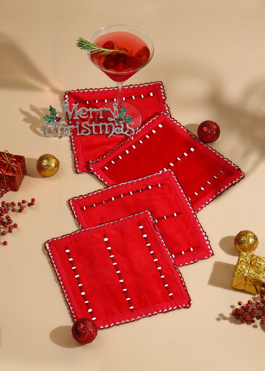 Scarlet Lace-Edge Cocktail Napkins