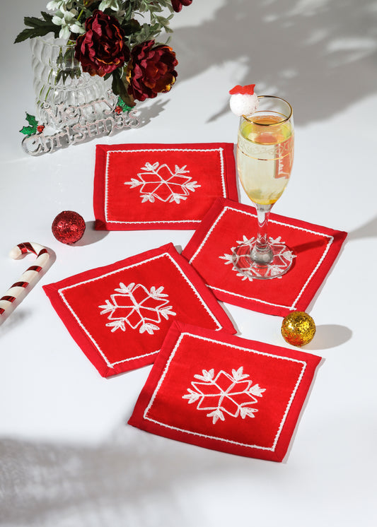 Snowflake Sparkle Embroidered Cocktail Napkins