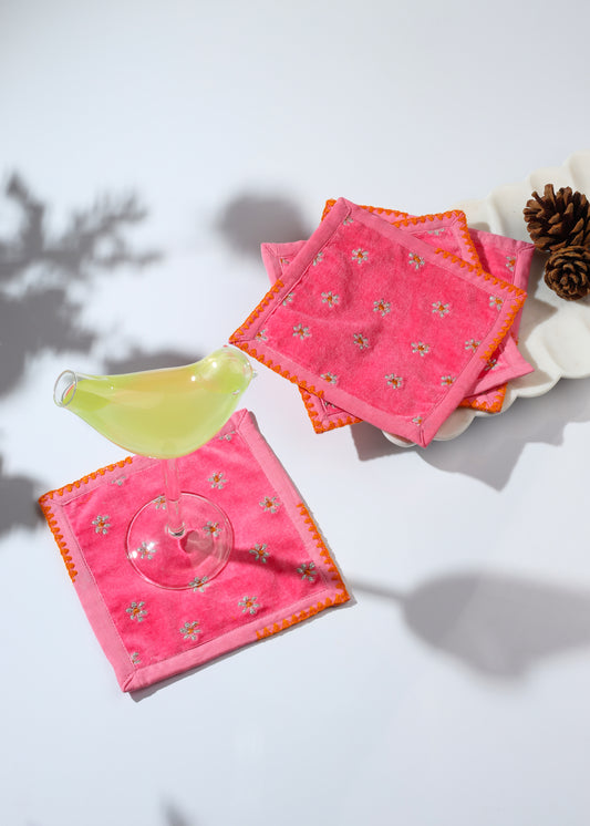 Pink Blossom Embroidered Cocktail Napkins