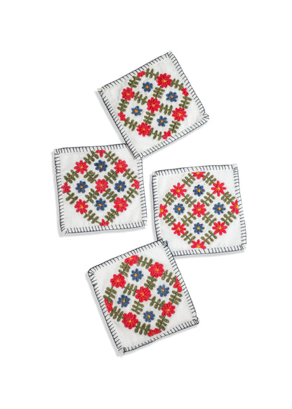 Verdant Bloom Hand-Embroidered Cocktail Napkins