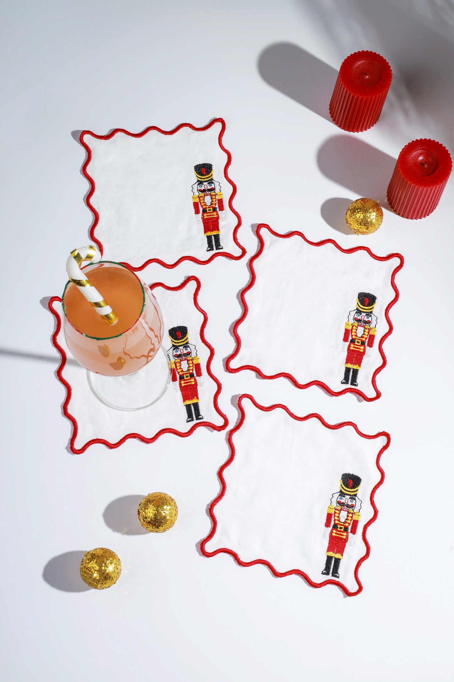 Nutcracker Parade Embroidered Cocktail Napkins – Set of 4