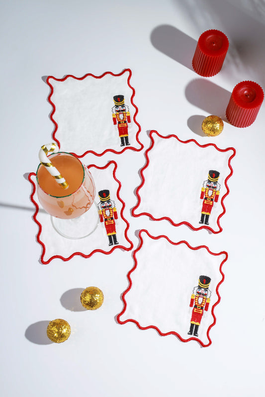 Nutcracker Parade Embroidered Cocktail Napkins – Set of 4