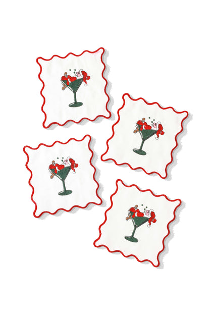 Santa Sips Embroidered Cocktail Napkins – Set of 4