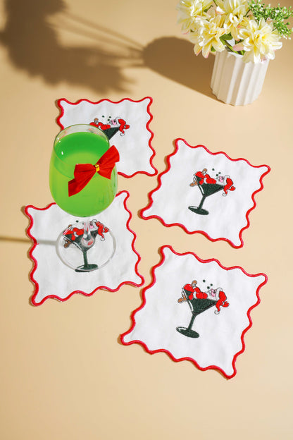Santa Sips Embroidered Cocktail Napkins – Set of 4