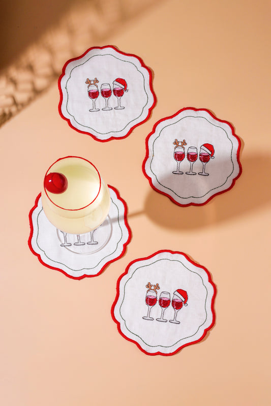 Holiday Cheers Embroidered Cocktail Napkins – Set of 4