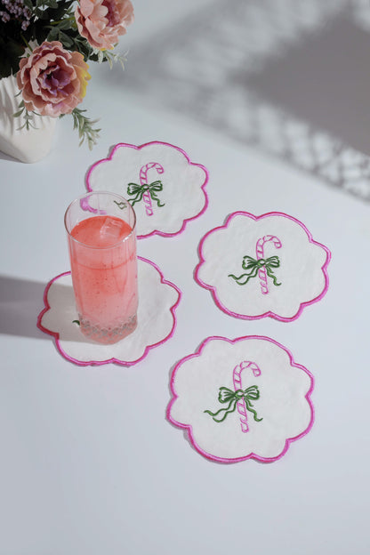 Candy Cane Charm Embroidered Cocktail Napkins – Set of 4