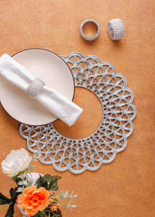 Scalloped Lattice Silver Aluminum Charger Plate – 13"