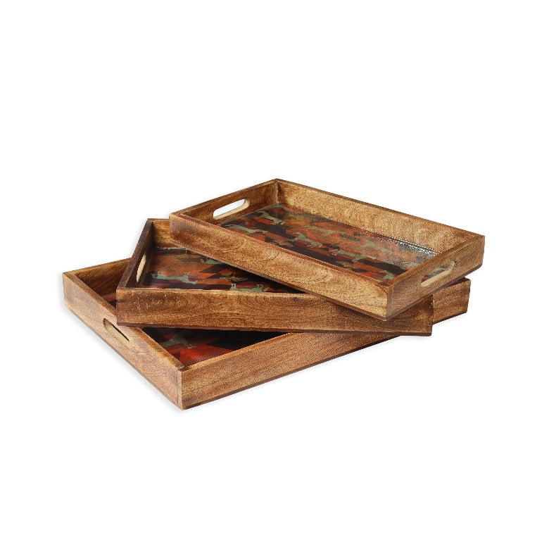 Gold Horse Resin And Wood Decorative Trays- Set of 3
