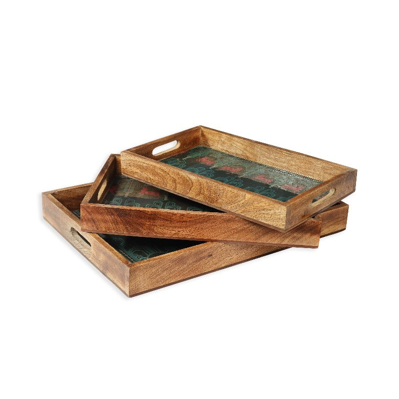 Deer Damask Resin And Wood Decorative Trays- Set of 3