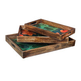 Spring Bloom Resin And Wood Decorative Trays- Set of 3