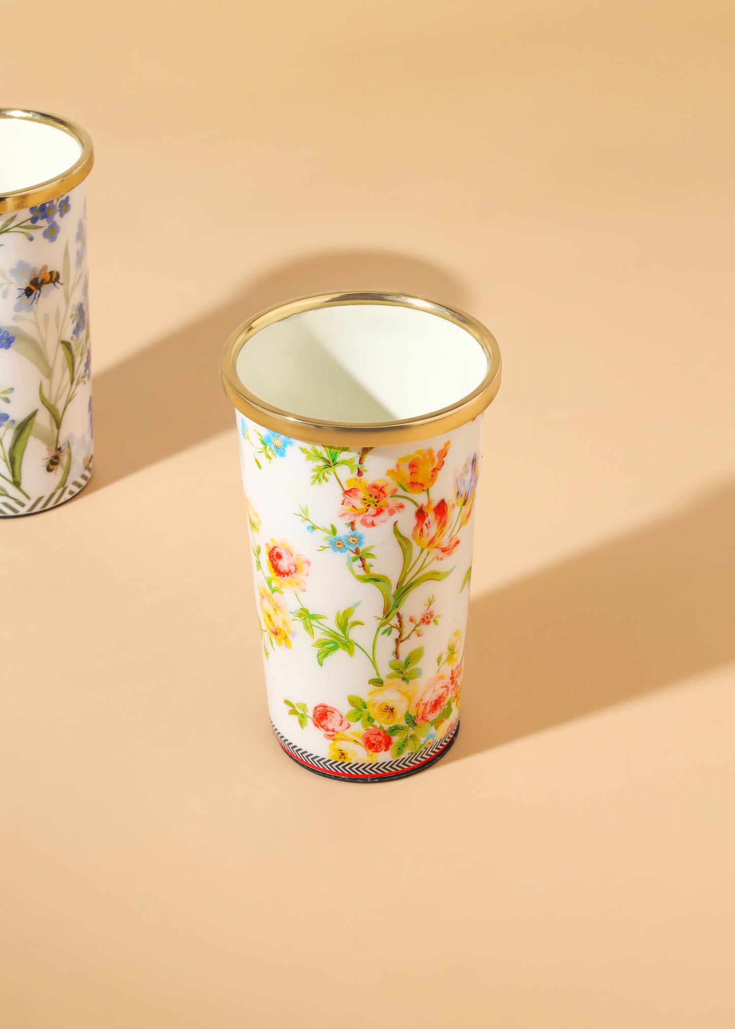 Tiramisu Floral Garden Stainless Steel & Brass Tumbler Glass