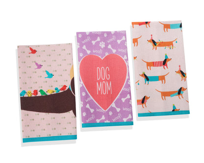 Whimsical Dachshund Trio Cotton Kitchen Towel Set
