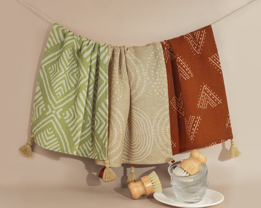 Earthy Bohemian Geometric Kitchen Towel Set