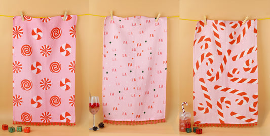 Fa La La" Pink Christmas Towel Set