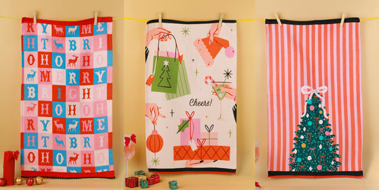 Merry & Bright" Modern Holiday Towel Set