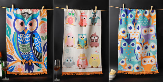 Whimsical Owl Kitchen Towel Set