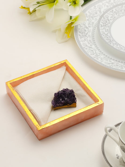 Pink Resin Napkin Holder with Amethyst Druzy