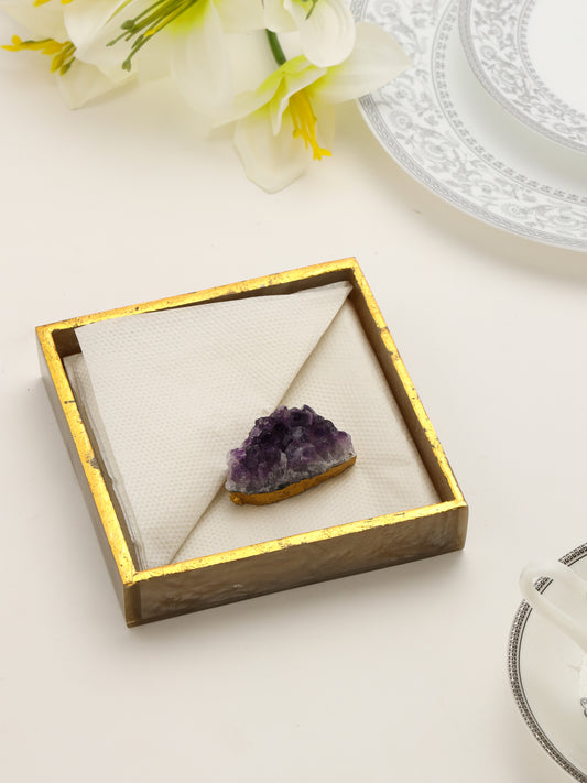 Brown Resin Napkin Holder with Amethyst Druzy