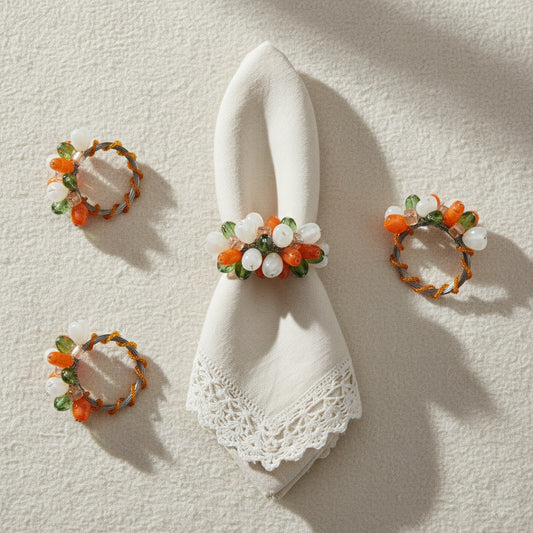 Artisan Agate & Citrus Cluster Napkin Rings (Set of 4)