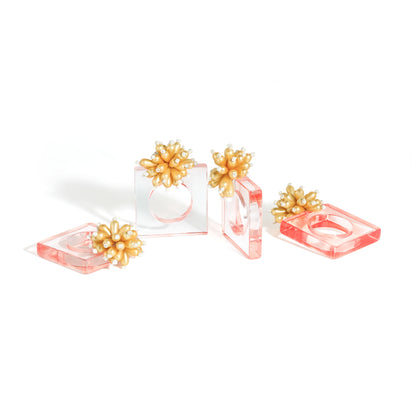 Blush & Golden Anemone Napkin Rings (Set of 4)