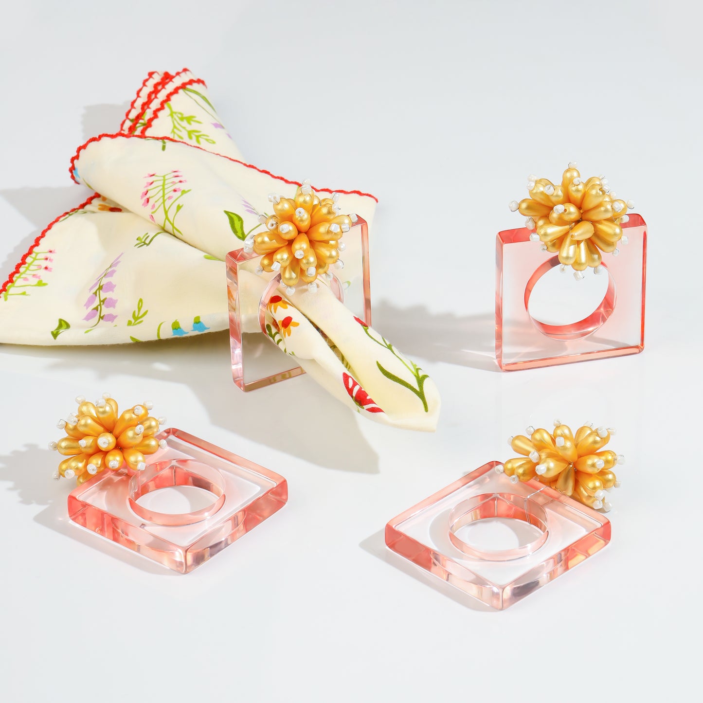 Blush & Golden Anemone Napkin Rings (Set of 4)