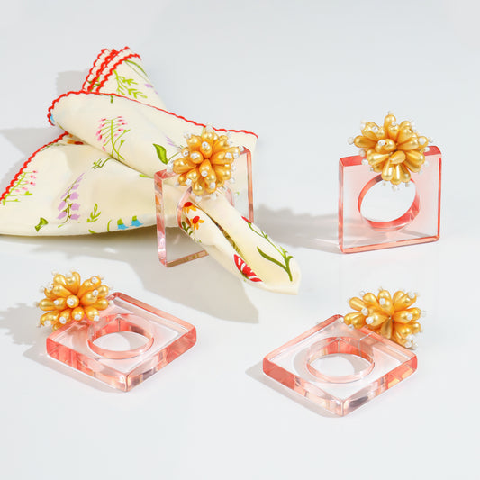 Blush & Golden Anemone Napkin Rings (Set of 4)