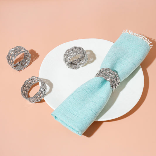 Platinum Weave Sculptural Napkin Rings (Set of 4)