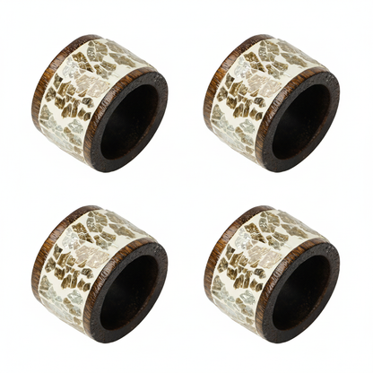 Gilded Mosaic & Wood Cuff Napkin Rings (Set of 4)