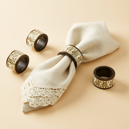 Gilded Mosaic & Wood Cuff Napkin Rings (Set of 4)