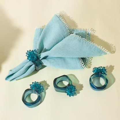 Azure Resin & Crystal Bloom Napkin Rings (Set of 4)