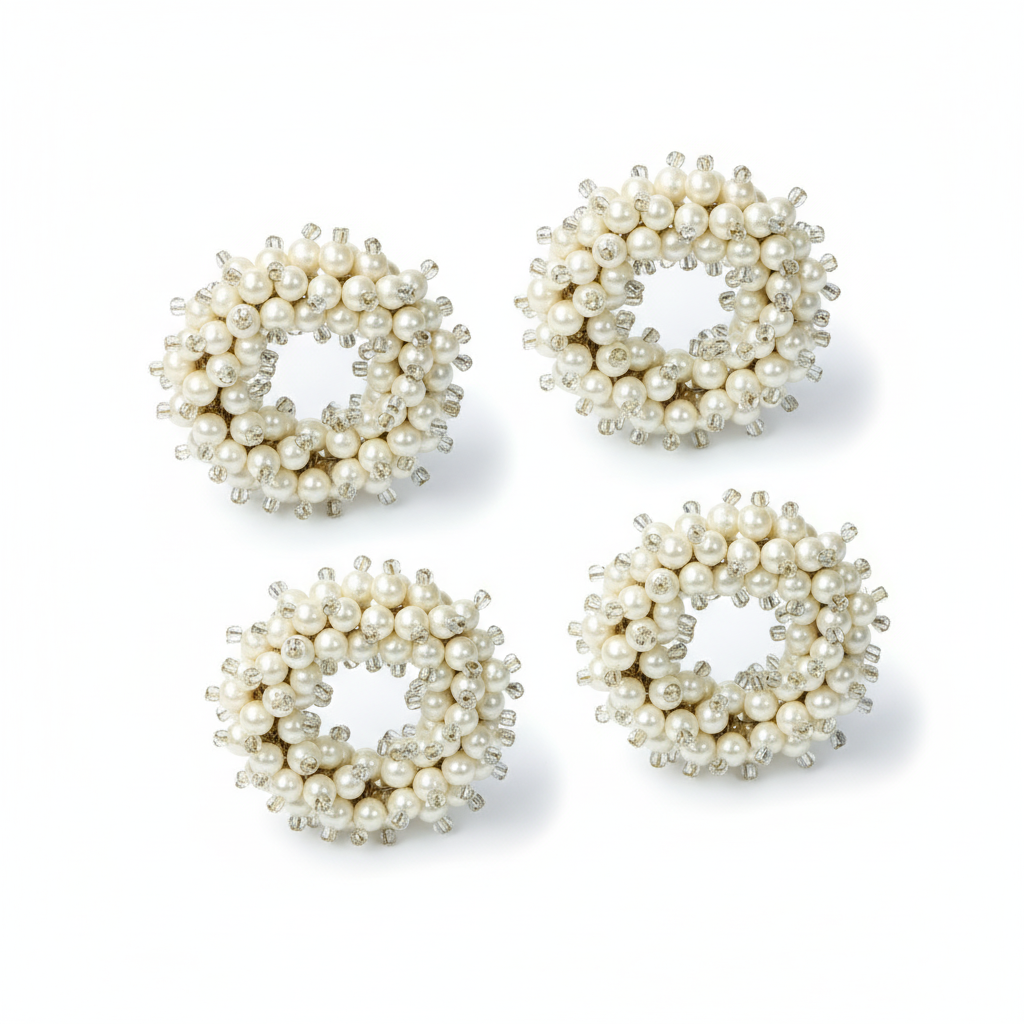 Sculpted Crème Pearl Wreath Napkin Rings (Set of 4)