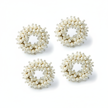Sculpted Crème Pearl Wreath Napkin Rings (Set of 4)