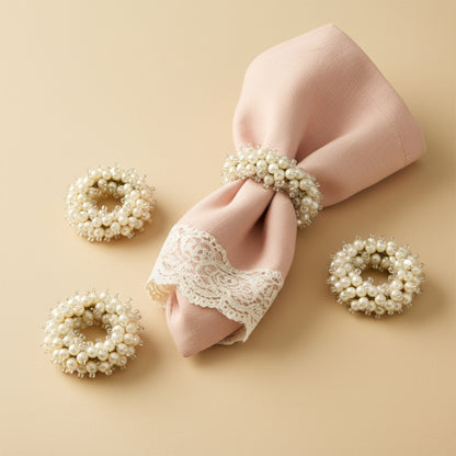 Sculpted Crème Pearl Wreath Napkin Rings (Set of 4)