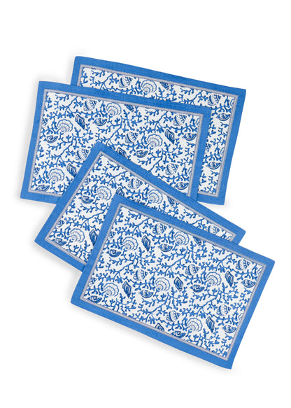 Seaside Serenity Block Print Cotton Placemats