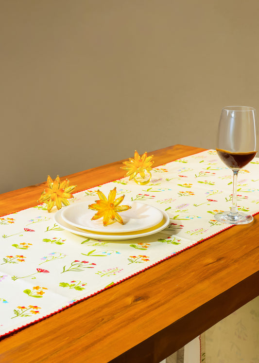 Spring Palette Block Print Cotton Table Runner