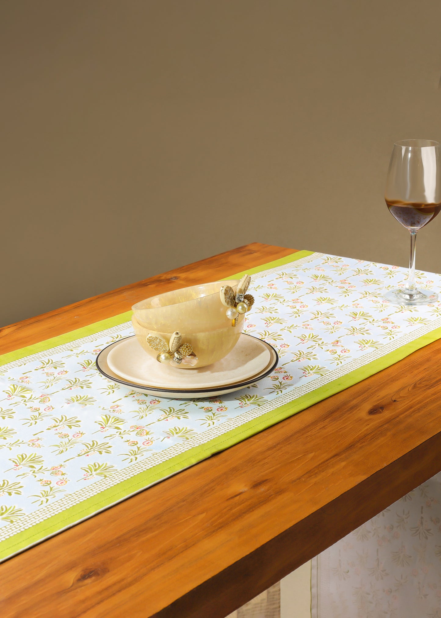 Tropical Opulence Block Print Cotton Table Runner