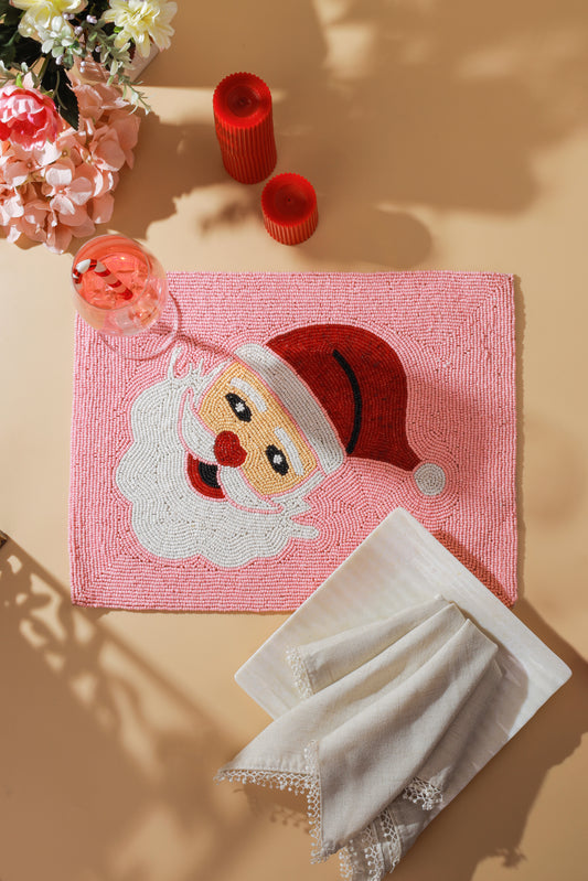 Pink Santa Head Beaded Placemat
