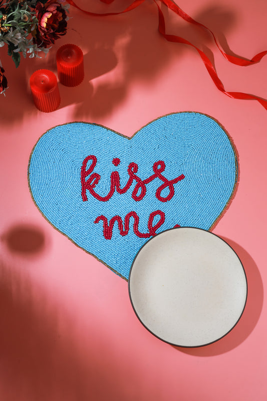 "Kiss Me" Beaded Heart Placemat