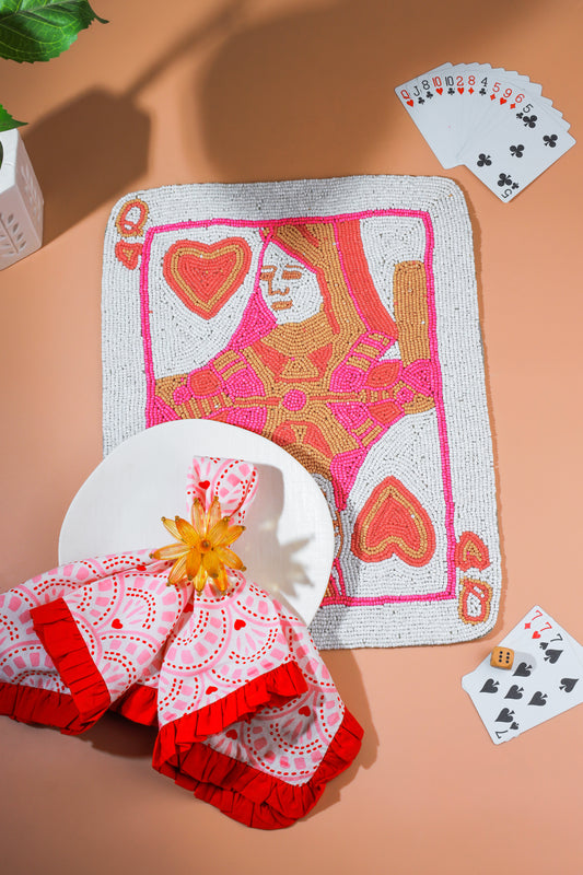 Queen of Hearts Beaded Playing Card Placemat