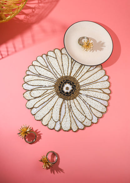 Ivory Dahlia Beaded Placemat – 15"