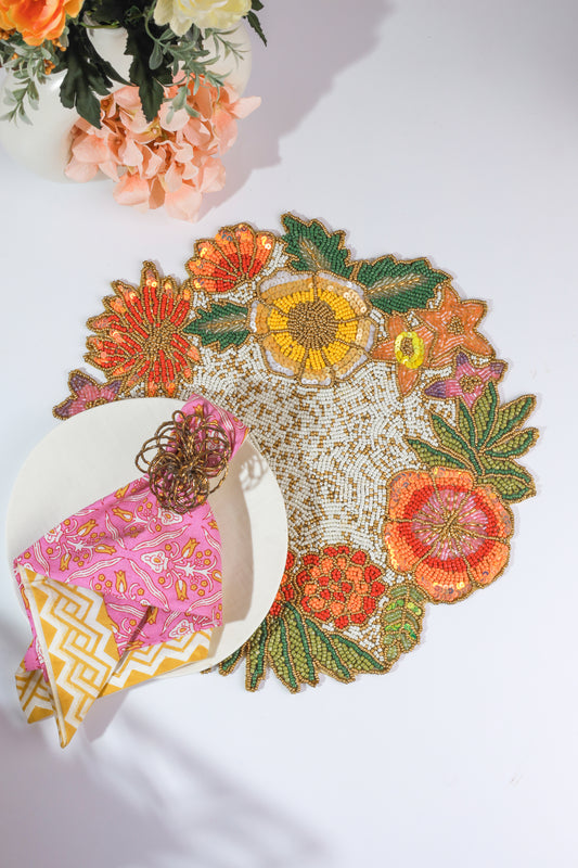 The "Botanical Crown" Beaded Placemat