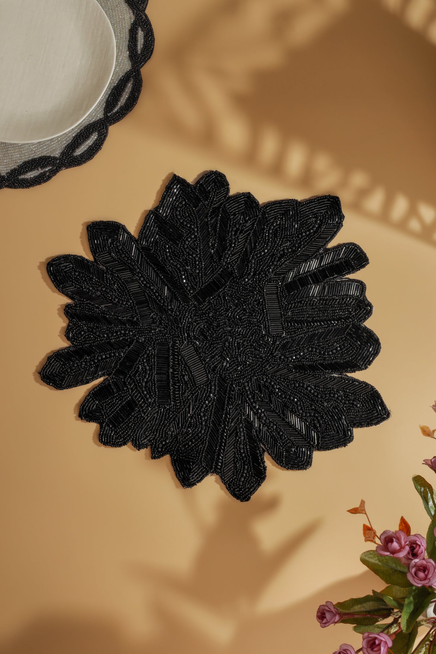 The "Obsidian Bloom" Beaded Charger