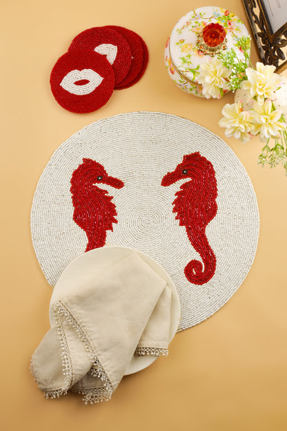 The "Coral Kiss" Beaded Placemat