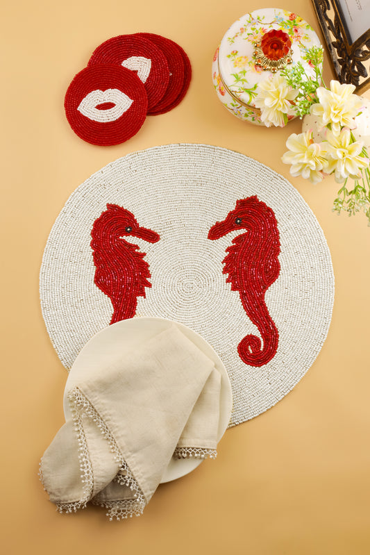 The "Coral Kiss" Beaded Placemat