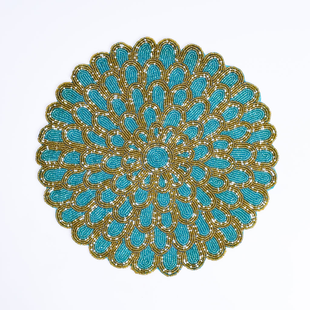Blue Floral Beaded Placemat